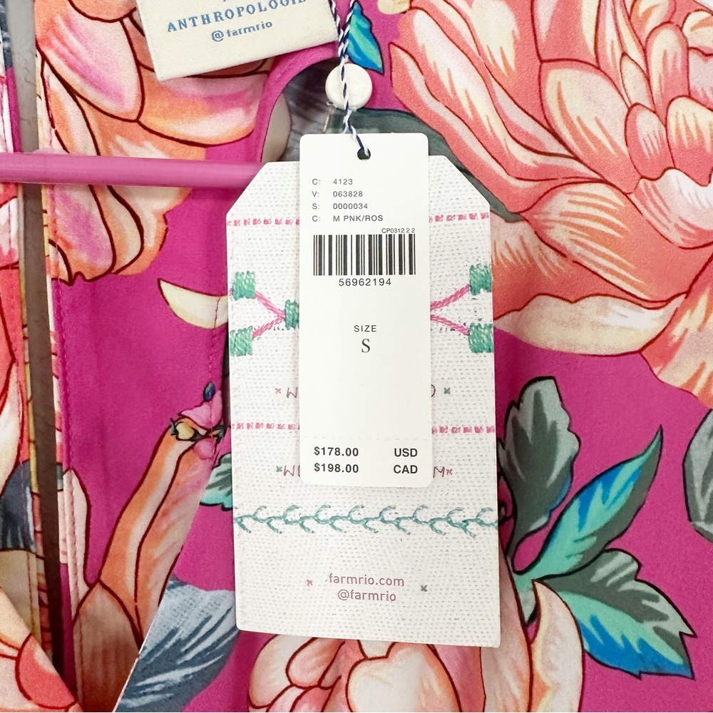NWT Farm Rio Eulalie Floral Pink Jumpsuit Wide Leg Pockets V Neck Crop Sz S - Picture 6 of 10